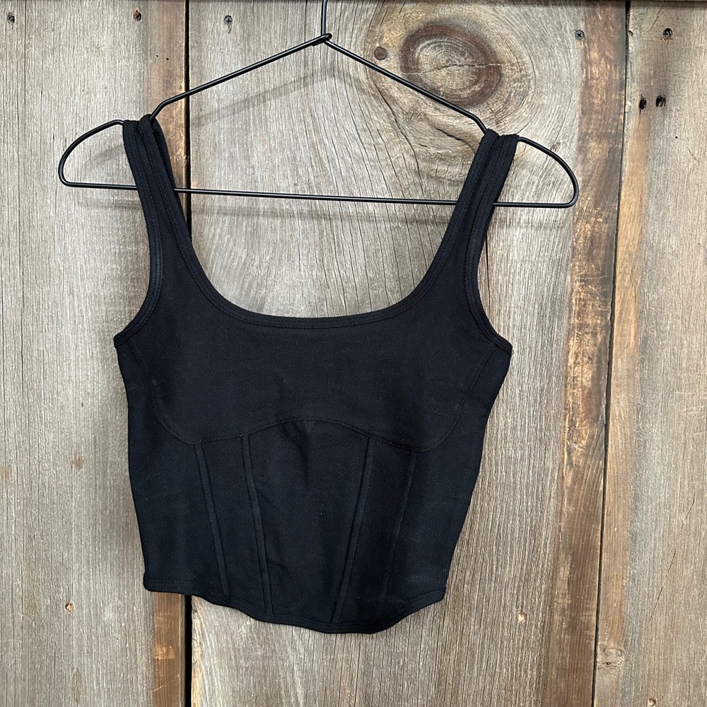 PINK Victoria’s Secret The Cinched Piqué Corset Tank Top in Black Size Small